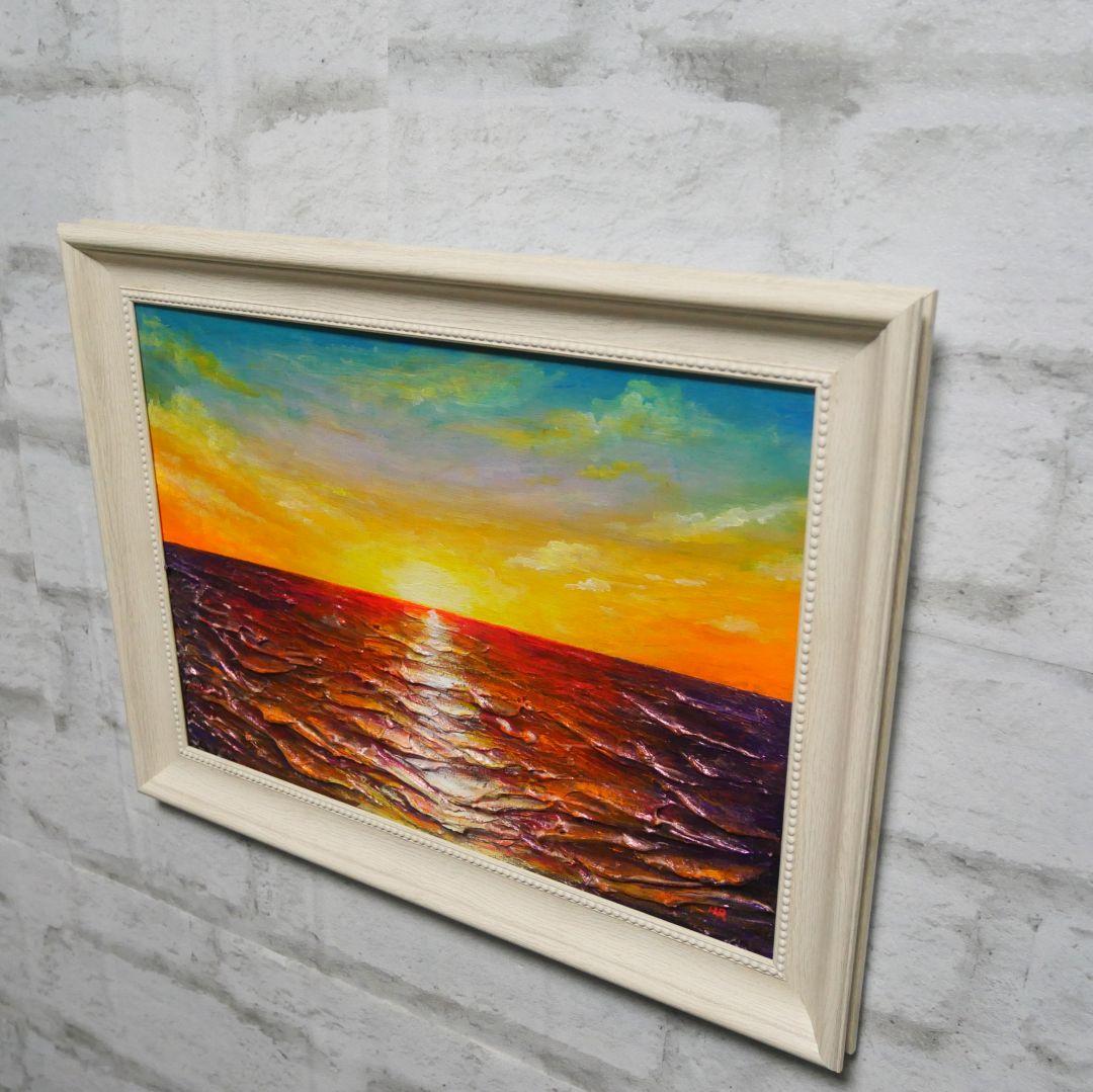 油絵 油彩 油彩画 絵 絵画 【朝日に輝く海】