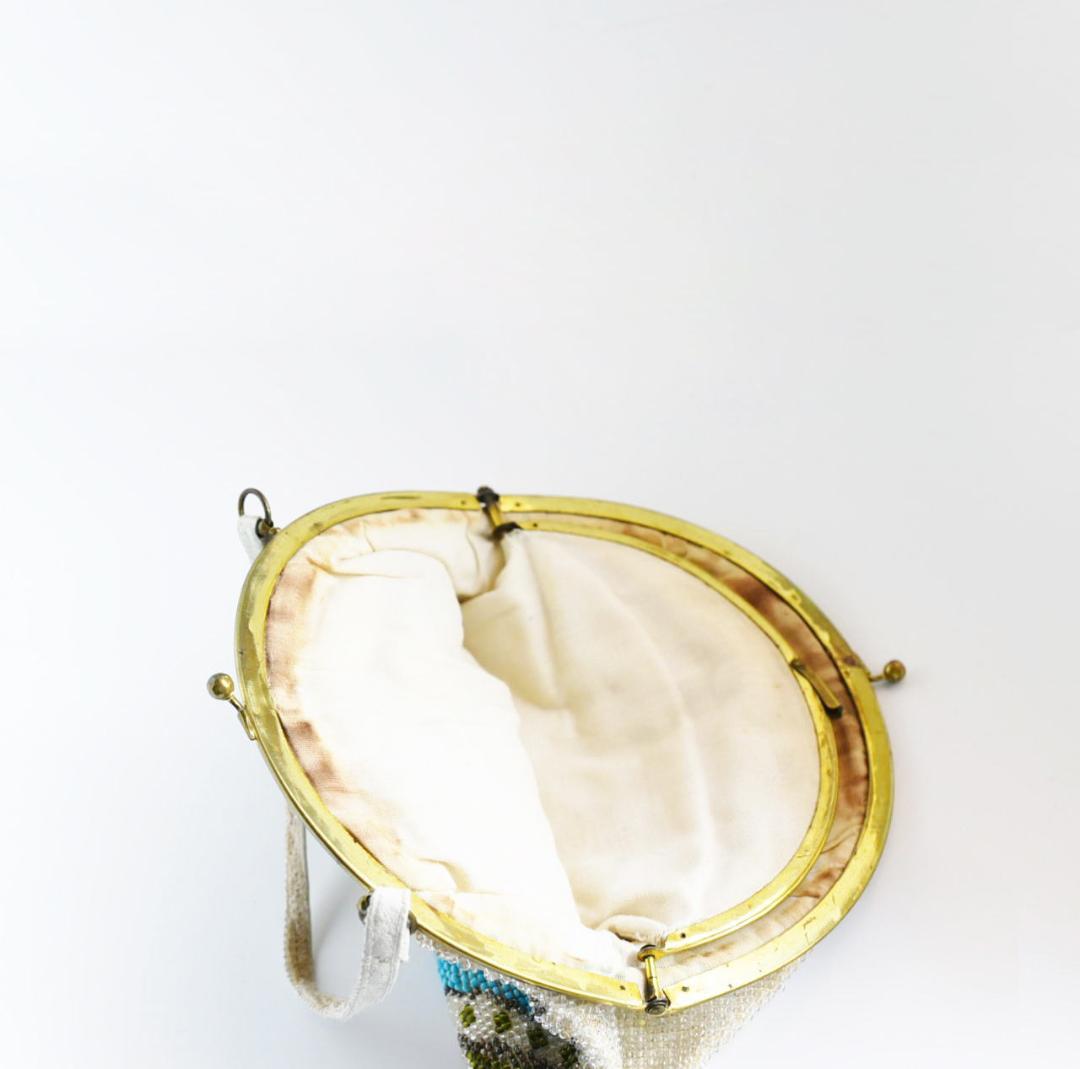 英国ヴィンテージ ビーズ刺繍 がま口バッグ【sa843】