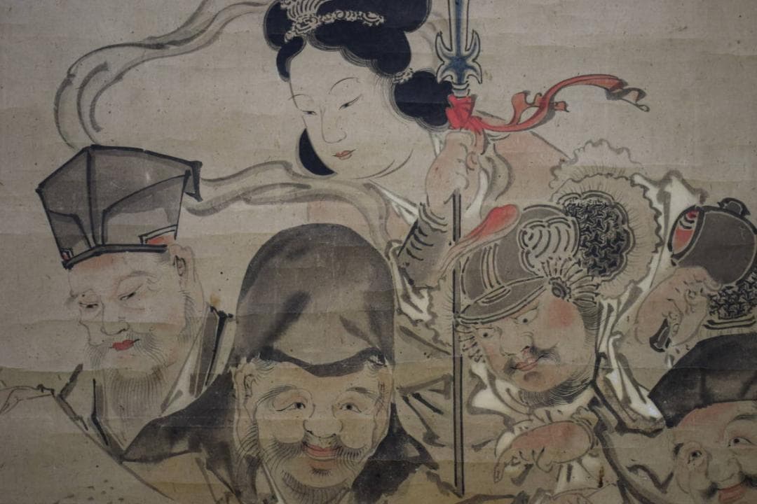 真作/圭山信有/七福神図/大幅/布袋屋掛軸HG-692