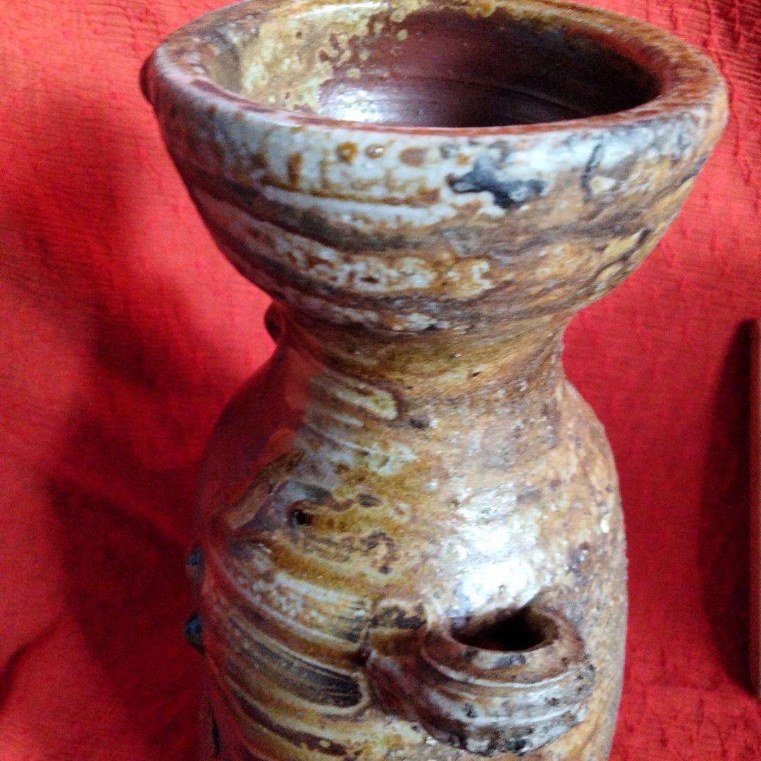 備前　髙原昌治造　釜変耳付花入　登窯　二点　栞無し　共箱あり 川口陶楽苑