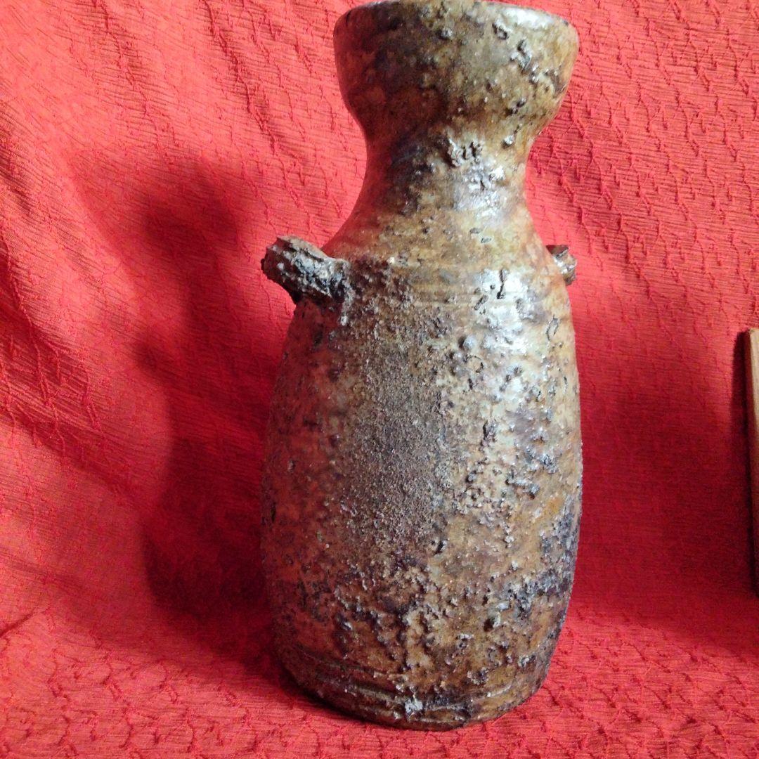 備前　髙原昌治造　釜変耳付花入　登窯　二点　栞無し　共箱あり 川口陶楽苑