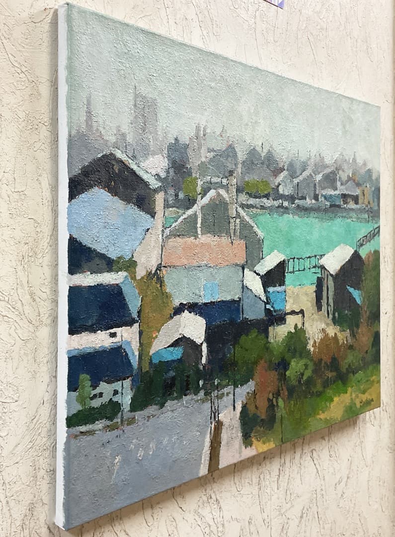 絵画 289 油絵/風景/東京の街景/新木場/材木工場/P15号