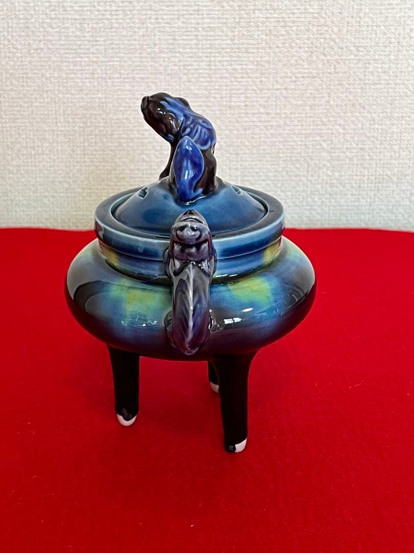 人間国宝 柳雨軒 三代 徳田八十吉(正彦銘)  碧明釉 香炉 管理T145