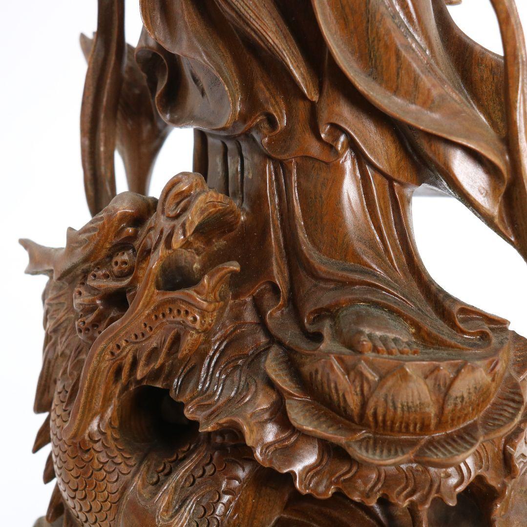 林 洪英作　緑壇木彫 龍上観音像　仏教美術　SX115