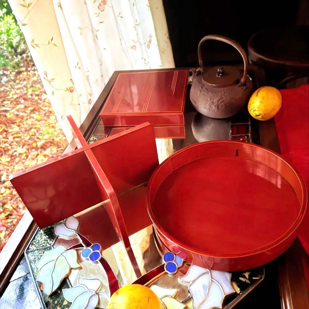 2212様感謝‼️透けるキャラメル色‼️丸形　飛騨春慶塗り　円形三宝　無形文化財