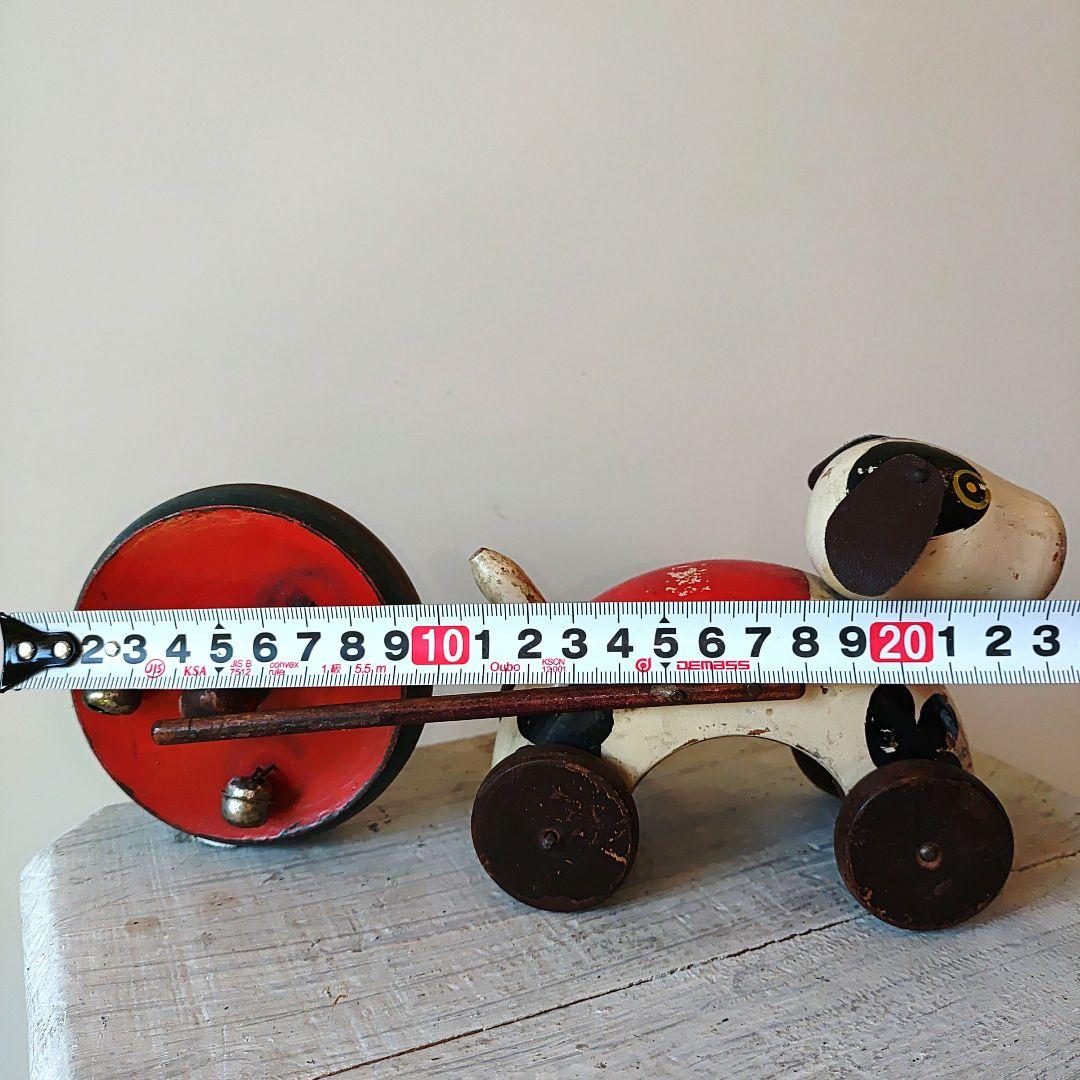 アンティーク木製犬型おもちゃ 鈴付き