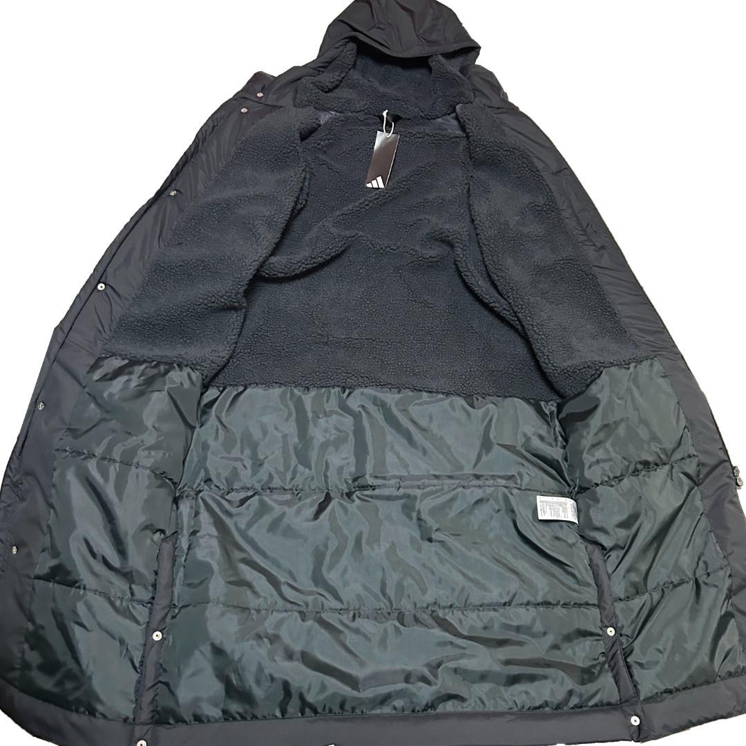新品　ADIDAS　2XLサイズ　ロング ボアコート　ベンチコート　ブラック
