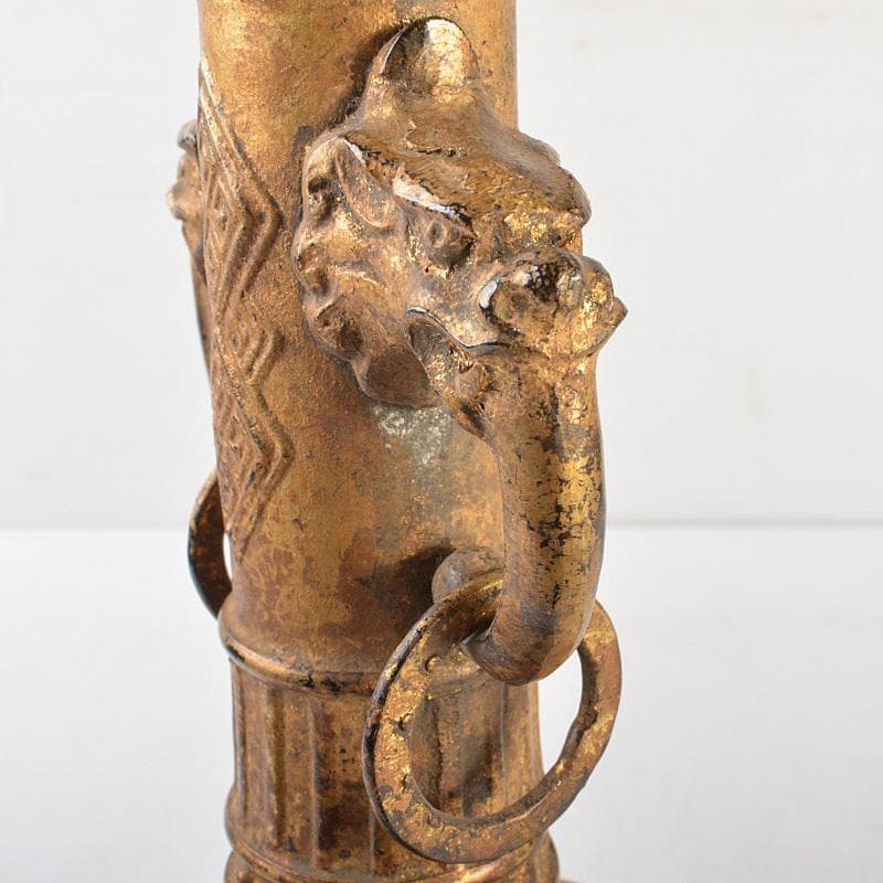 中国　古銅鍍金　饕餮文　双獣耳瓶　M　R6800