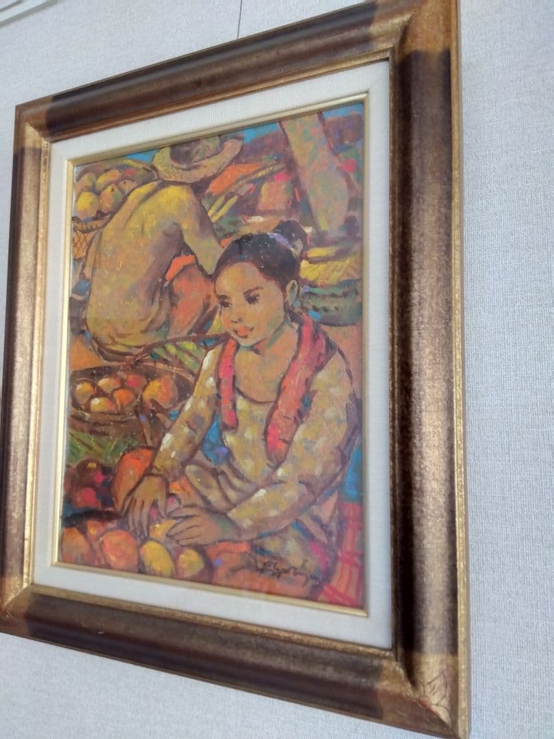 女性の肖像画 油彩 金色フレーム