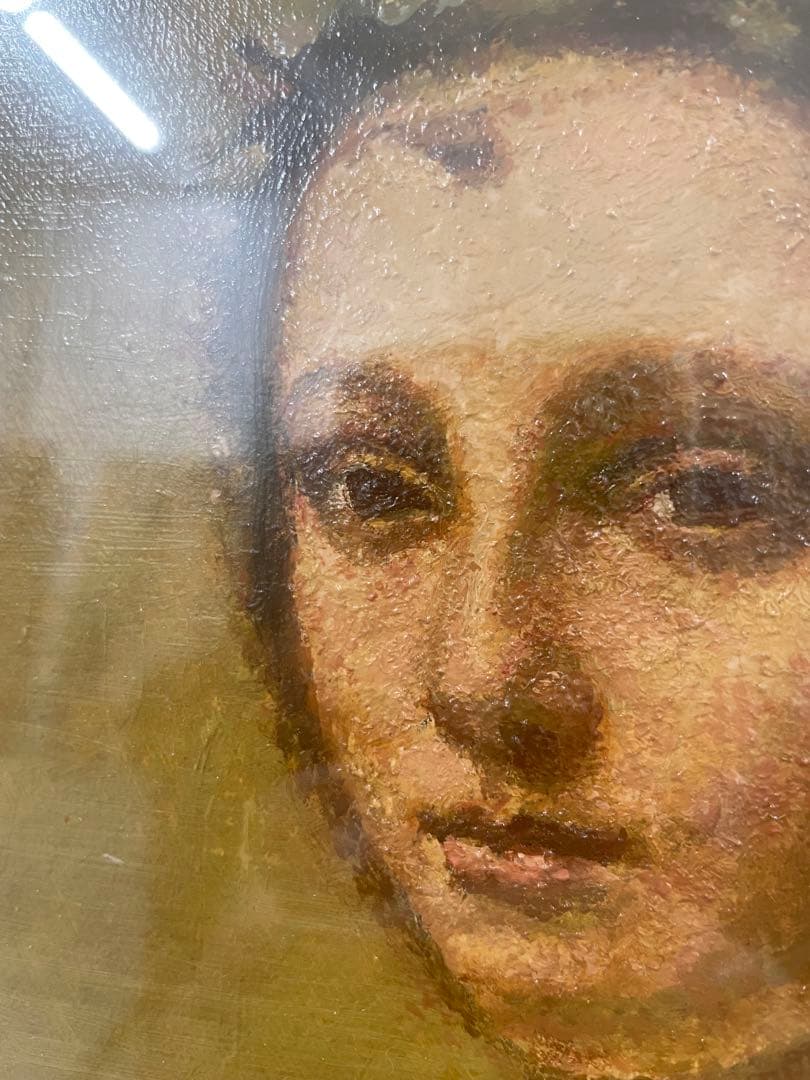 齋藤賢司KenziSaitouによるコロー真珠の女模写油彩作品、木製フレーム付き