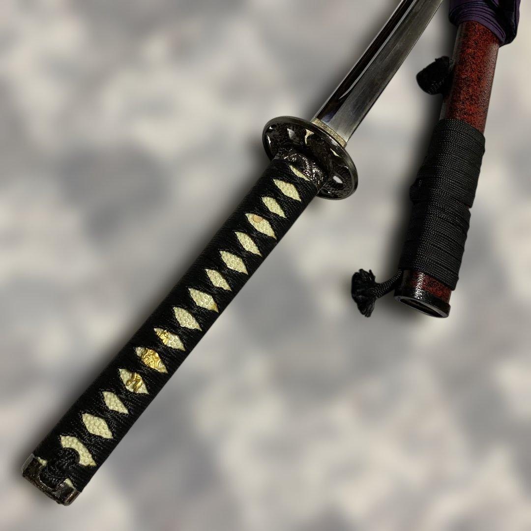 豪華模造刀(刀袋付) 坂本龍馬拵え 黒柄 龍彫透し丸鍔