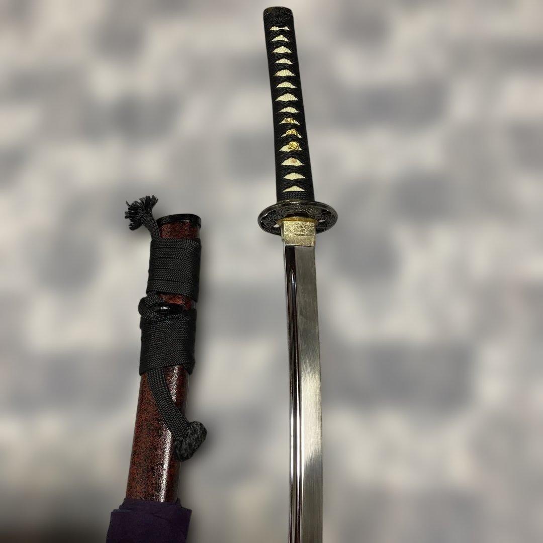 豪華模造刀(刀袋付) 坂本龍馬拵え 黒柄 龍彫透し丸鍔