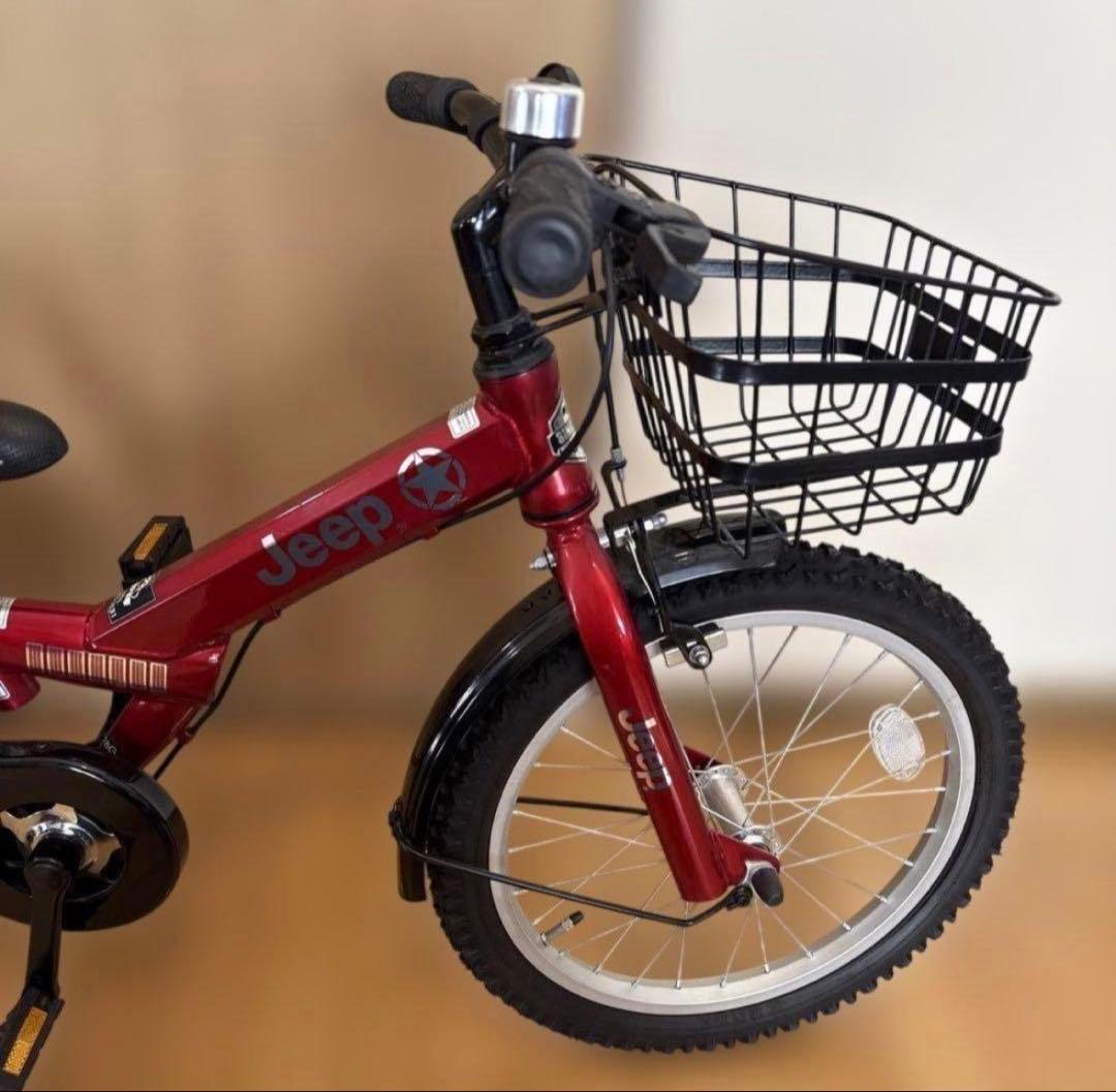 【極美品】Jeep 子供用自転車 16インチ 赤 前カゴ付き 補助輪付き