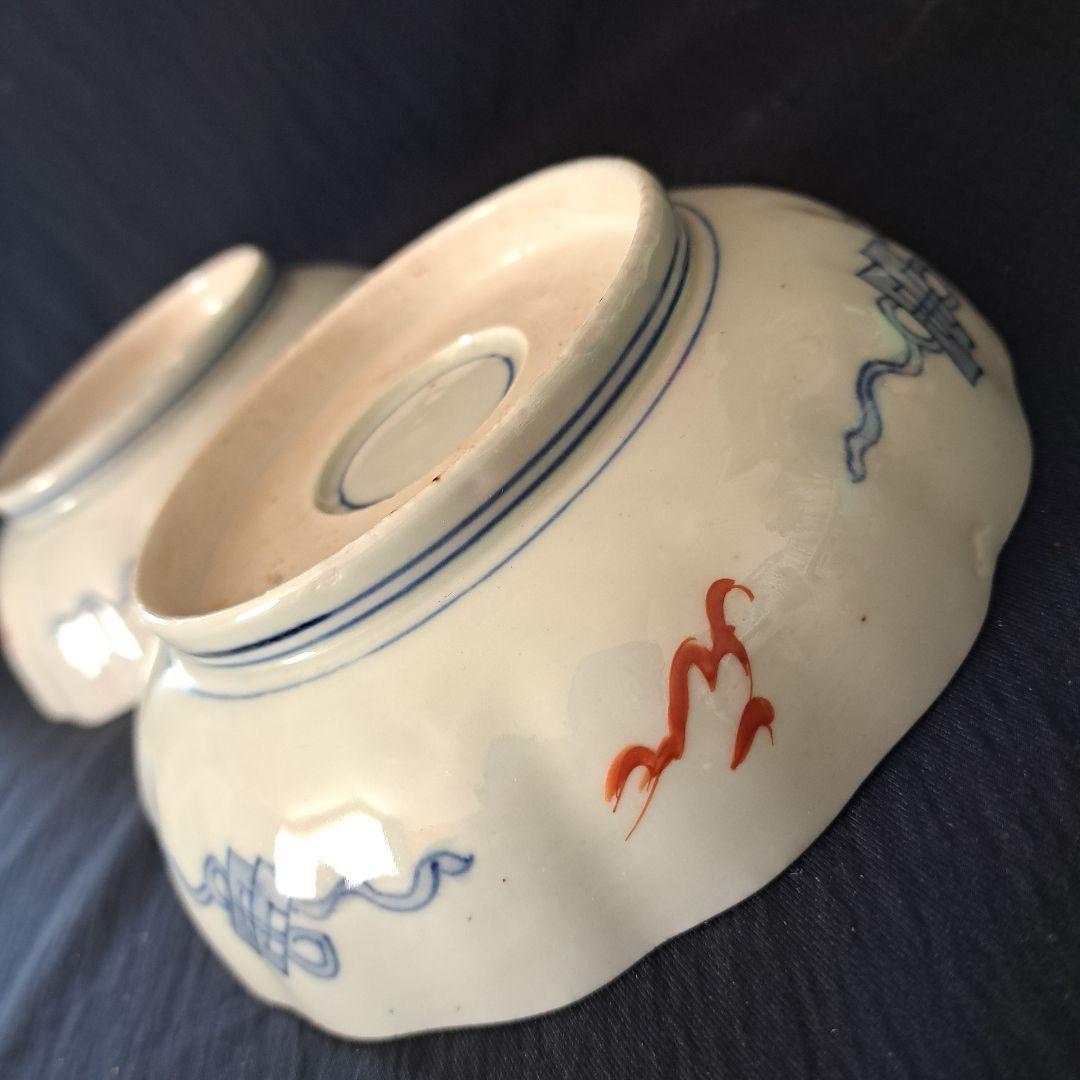 「金彩の鳳凰(ほうおう)と龍！」 古伊万里 深皿(直径15.5cm) 2客セット