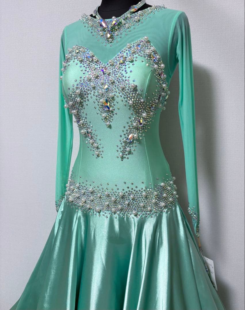 社交ダンスドレス　デモ用ドレス　競技用　ソシアルダンス　ミントグリーン