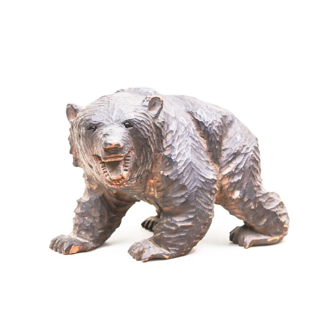 ガラス目 吠え熊 木彫 北海道民芸