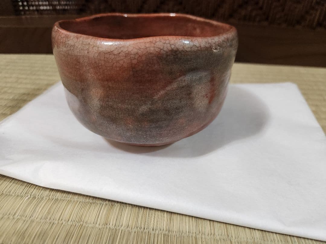 楽吉左衛門 12代　弘入　赤楽茶碗　十字 割高台