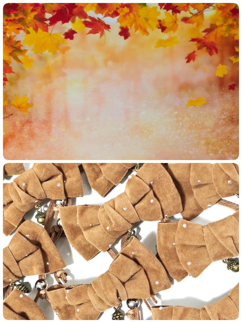 業務用トリミンチョーカー　秋色リボン　70個　11月どんぐり松ぼっくりチャーム