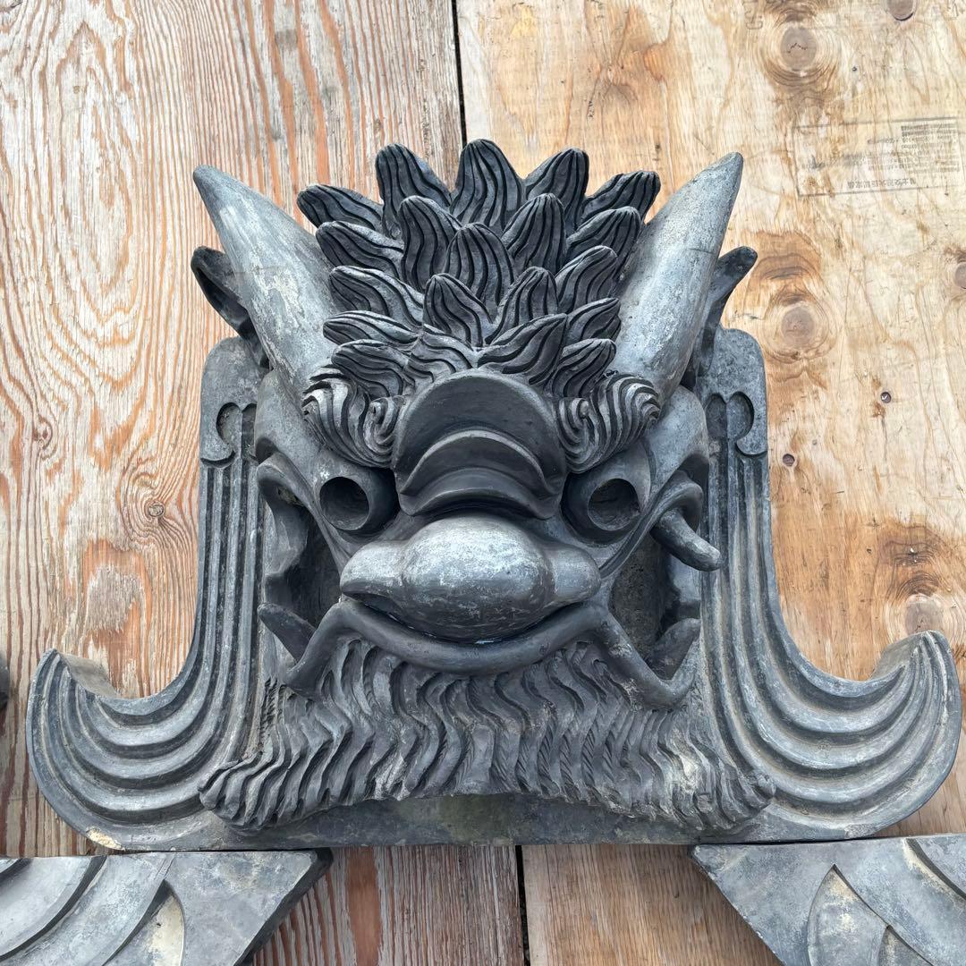 希少品 阿吽鬼面一対 高さ120cm 幅125cm 迫力ある大型鬼瓦 発送相談