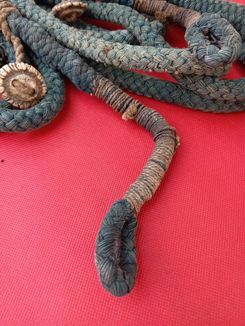 江戸時代後期幕末頃阿波淡路國徳島藩蜂須賀家知行地内武家旧家蔵出藍染武具馬具根付綱