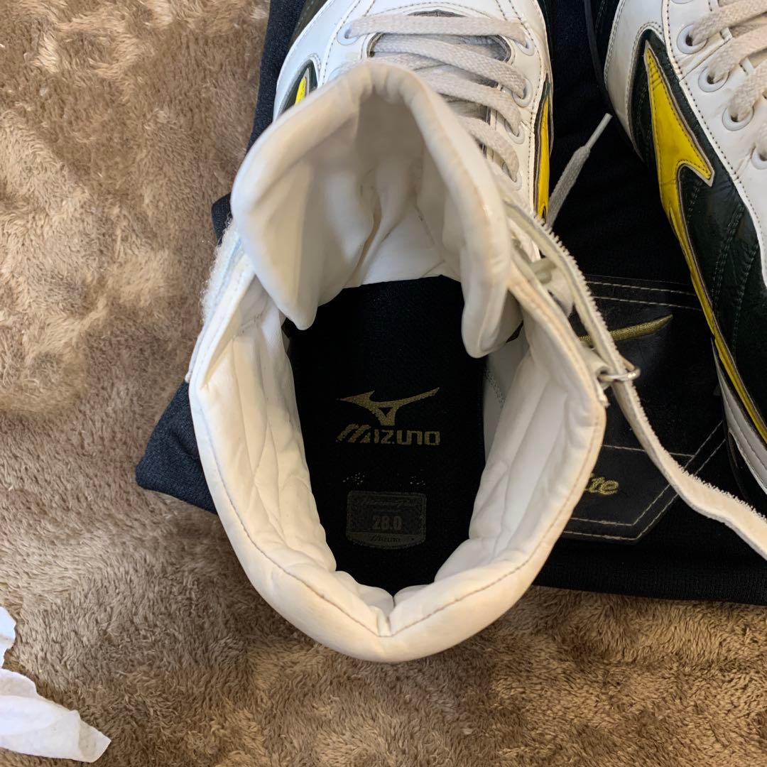 ミズノプロ　オーダースパイク ハイカット　ホワイト/グリーン/イエロー