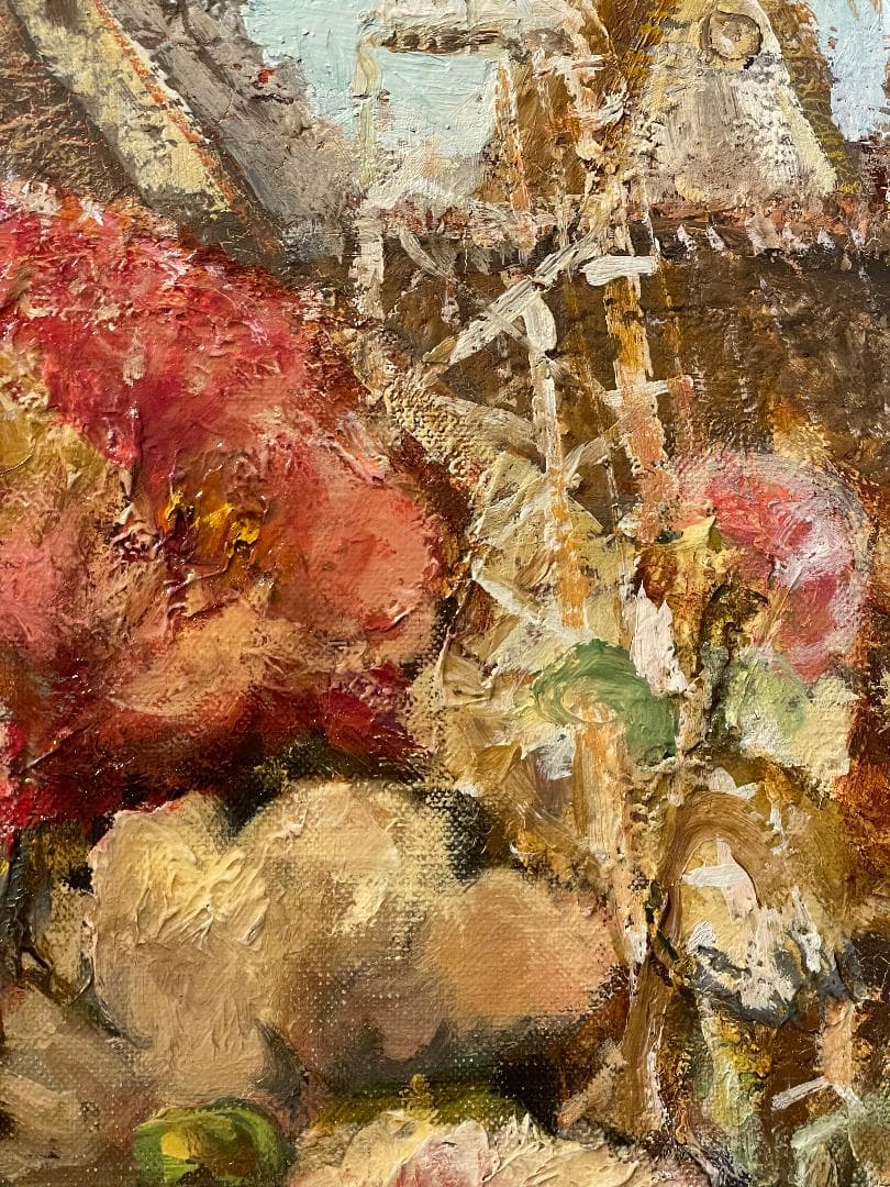 「真作」辻司「牡丹と花嫁」風景画　油彩画　額装　サイン有り　F15号