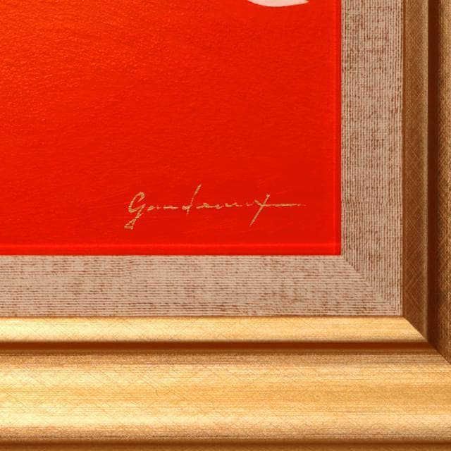 原画一点物●額装横47cm24K純金箔使用太陽朱色赤富士山●がんどうあつし油絵画