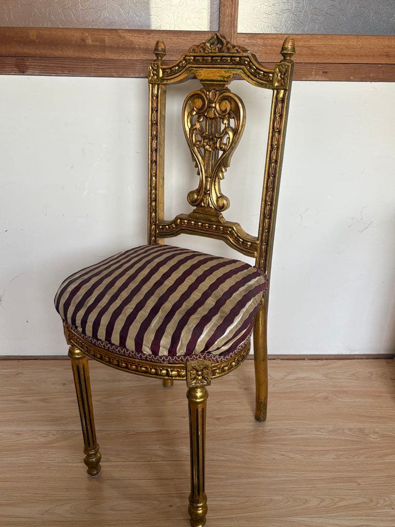 アンティークチェア　サロンチェア　ダイニングチェア　ゴールド　当時物　ヨーロッパ