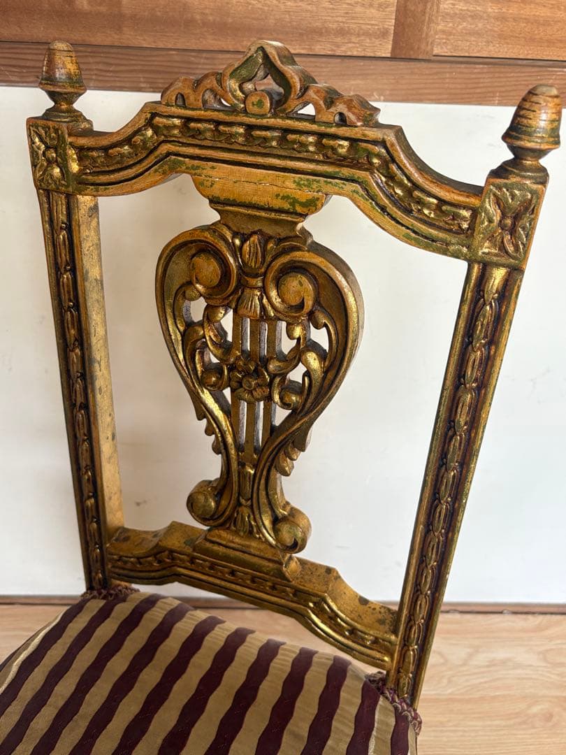 アンティークチェア　サロンチェア　ダイニングチェア　ゴールド　当時物　ヨーロッパ