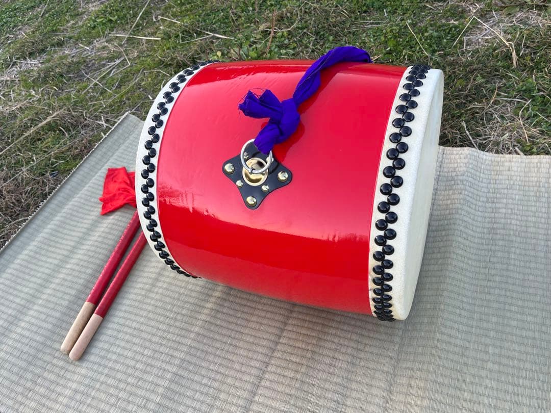 エイサー太鼓 大太鼓 本皮張り 40cm ケース付き 中古美品