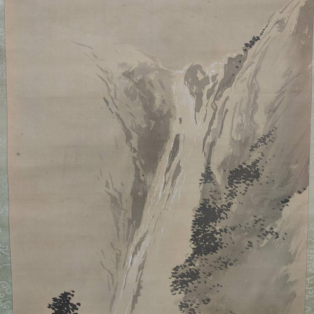 不詳/作者不詳/瀧図/滝図/山水小禽図/布袋屋掛軸A-393