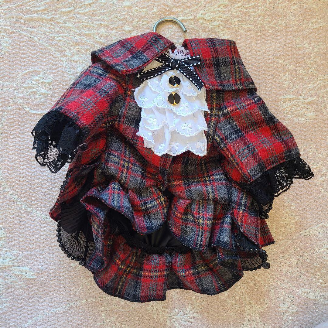 犬服　プルジャム　イングランドウールタータンチェック　コートワンピース