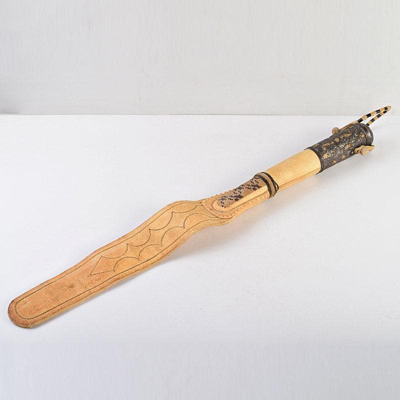 馬具　装飾品　中国　チベット　本皮製　古銅持ち手　鞭　C　9317