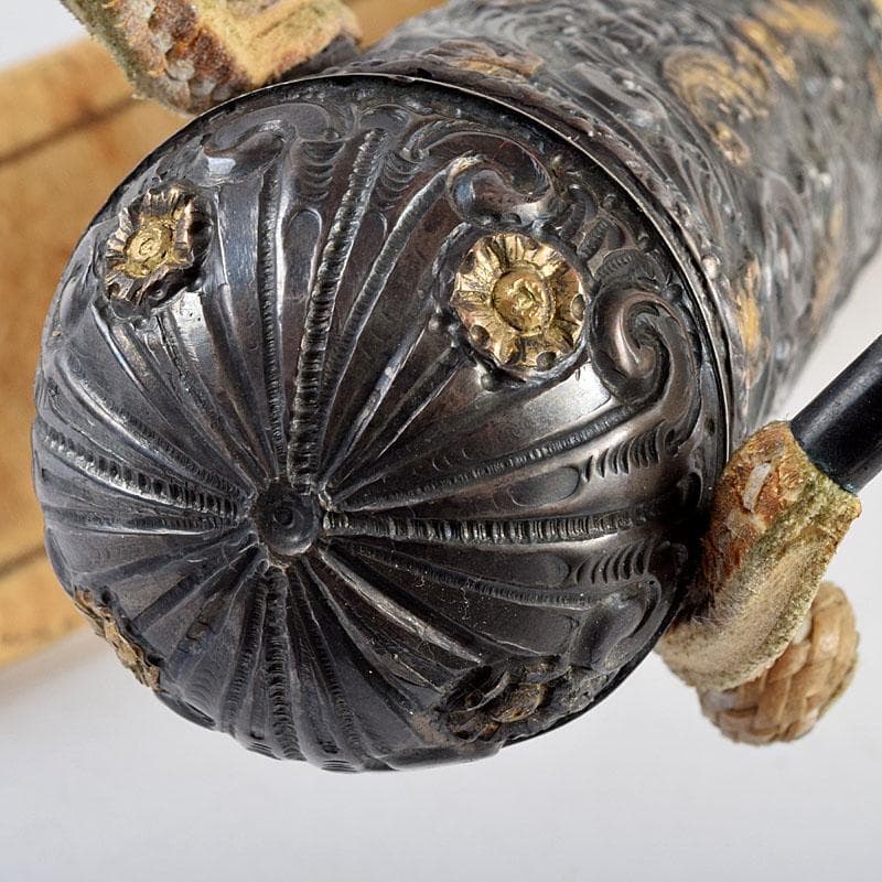 馬具　装飾品　中国　チベット　本皮製　古銅持ち手　鞭　C　9317