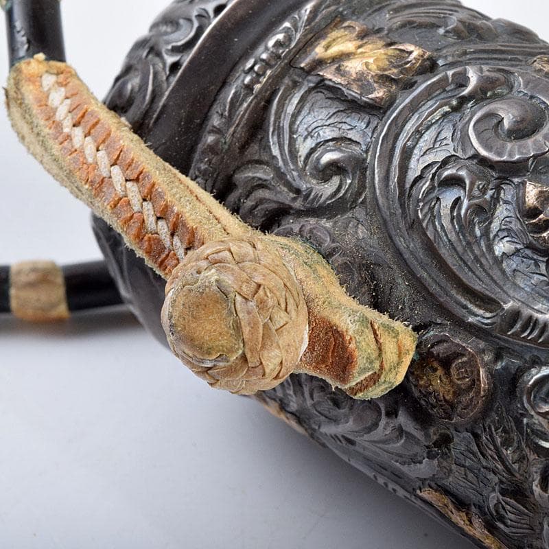 馬具　装飾品　中国　チベット　本皮製　古銅持ち手　鞭　C　9317