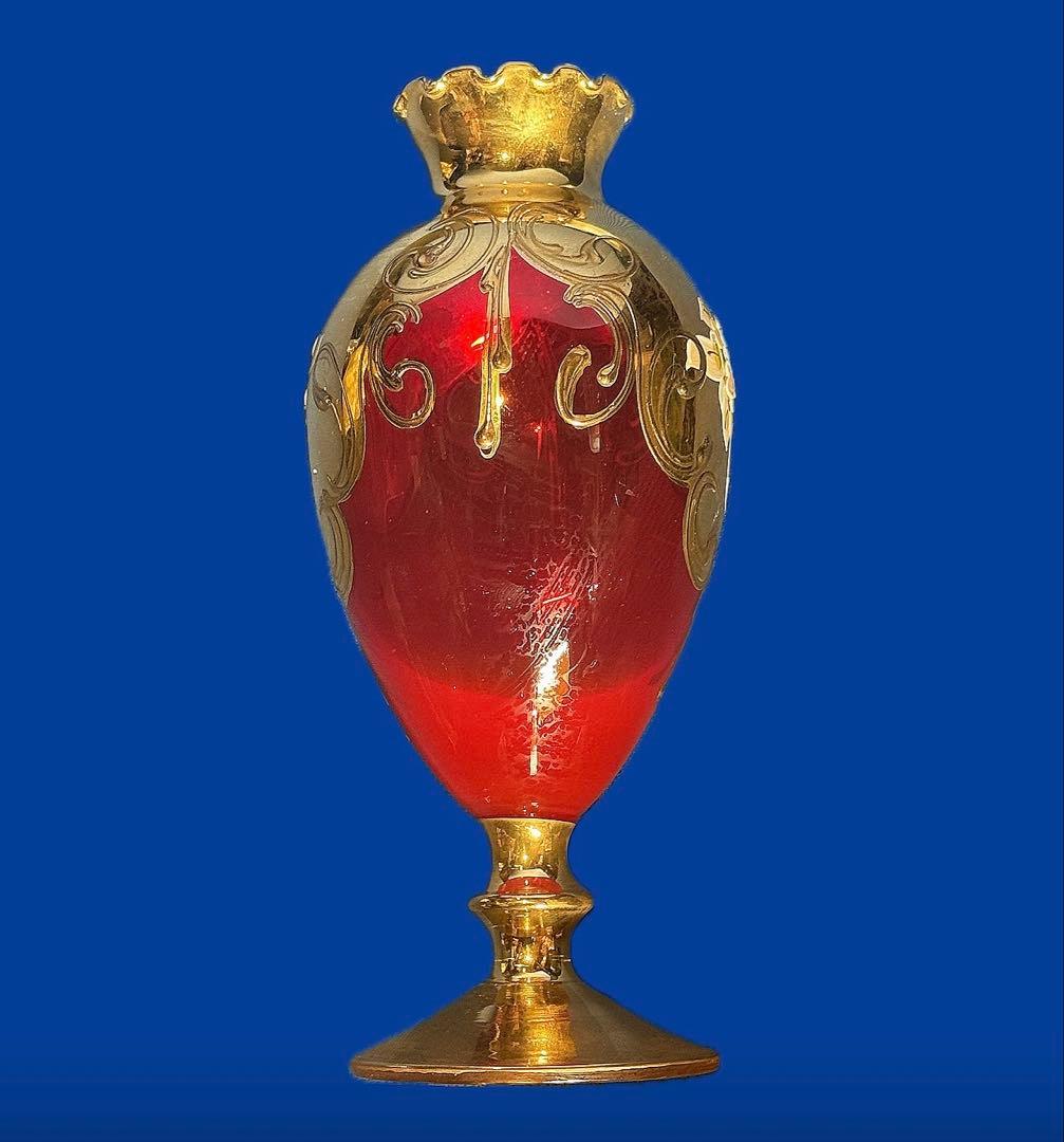 ⚫️伝統工芸品 ムラーノ（ヴェネチアン） ガラス 金彩花瓶