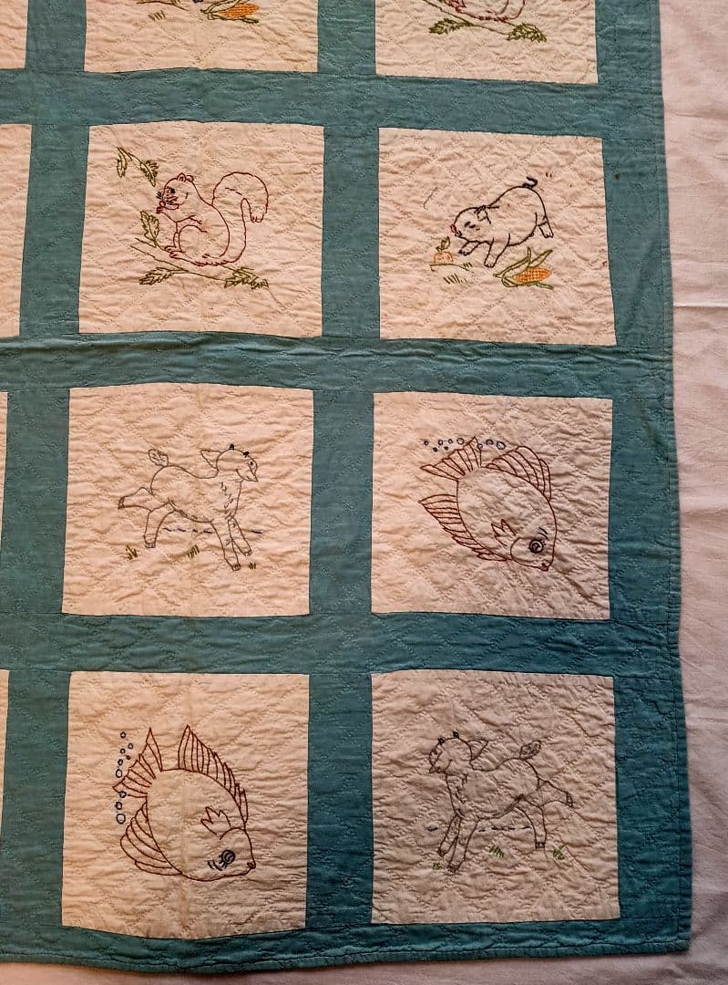 アンティーク キルト USA 動物刺繍