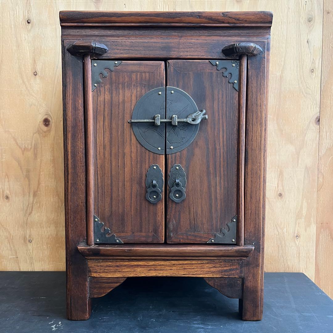 李朝 小戸棚 33㎝ 小抽斗 小振り 棚 骨董 木製 工藝