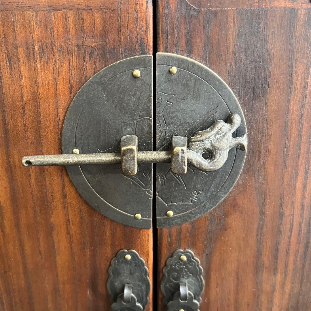 李朝 小戸棚 33㎝ 小抽斗 小振り 棚 骨董 木製 工藝