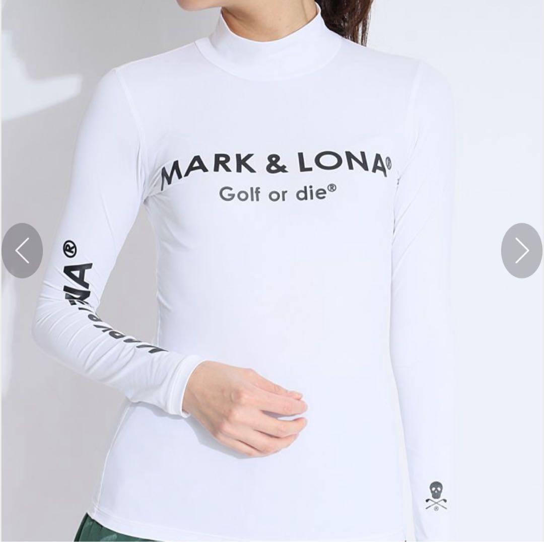 マーク＆ロナ速乾ストレッチアシメロゴプリントモックネック長袖カットソーUV