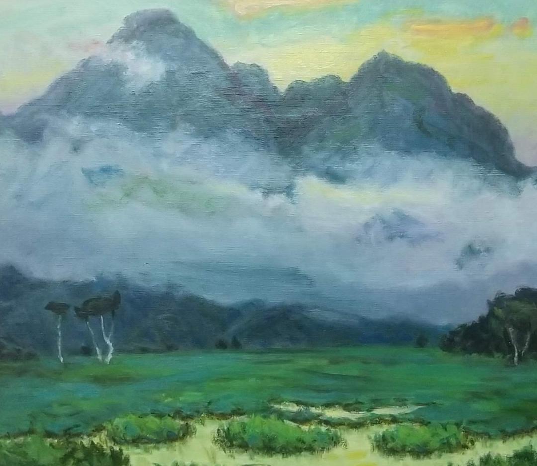 「朝霧（尾瀬ヶ原）」F15 1985 油絵 油彩画 絵画 アート 風景画 尾瀬