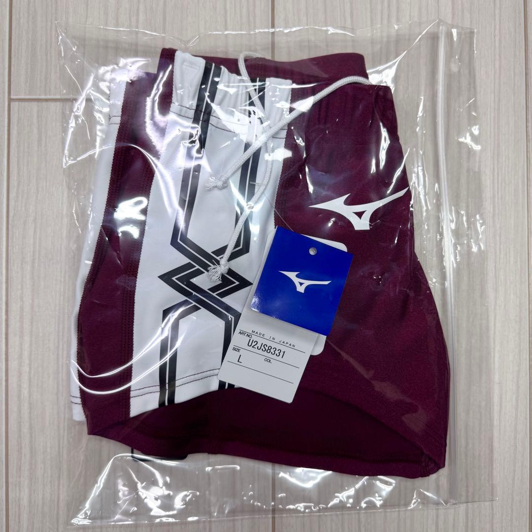 ミズノ　女子陸上レーシングショーツ(スパッツ型)　Lサイズ　エンジ×ホワイト