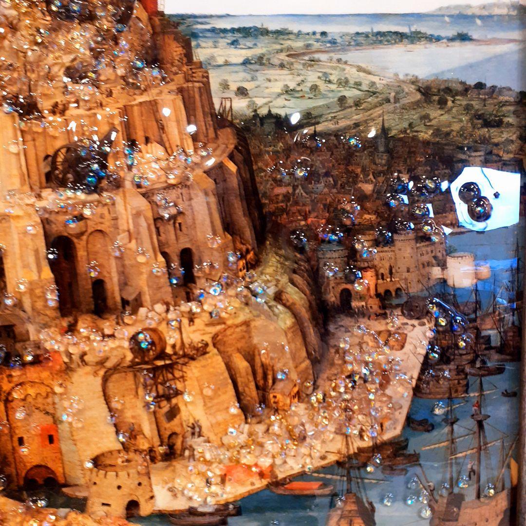 輸入雑貨　天然水晶石　ピーテル・ブリューゲル作　『バベルの塔』　クリスタルアート