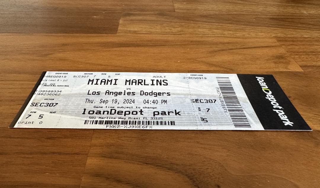 大谷翔平 50-50達成試合 未使用チケット 列席7/5（大谷選手の誕生日）