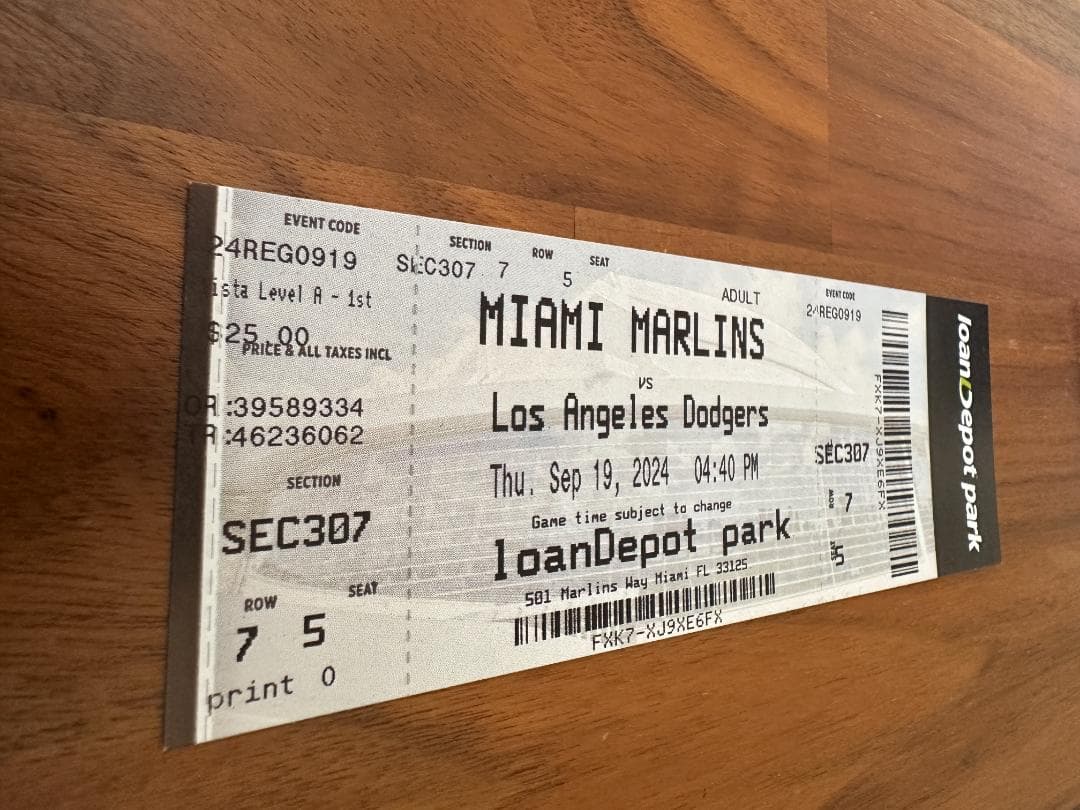 大谷翔平 50-50達成試合 未使用チケット 列席7/5（大谷選手の誕生日）