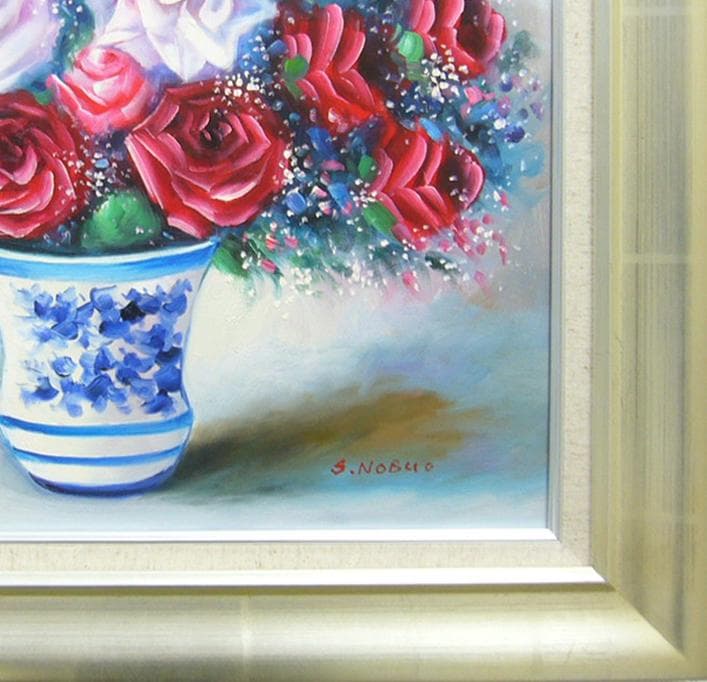 絵画 油絵 作者不詳 肉筆油絵 静物画 薔薇の花と花瓶 F10