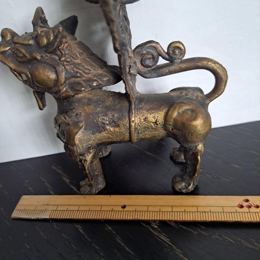 中国古玩　銅製　中国新渡　香炉　獅子立像　置物