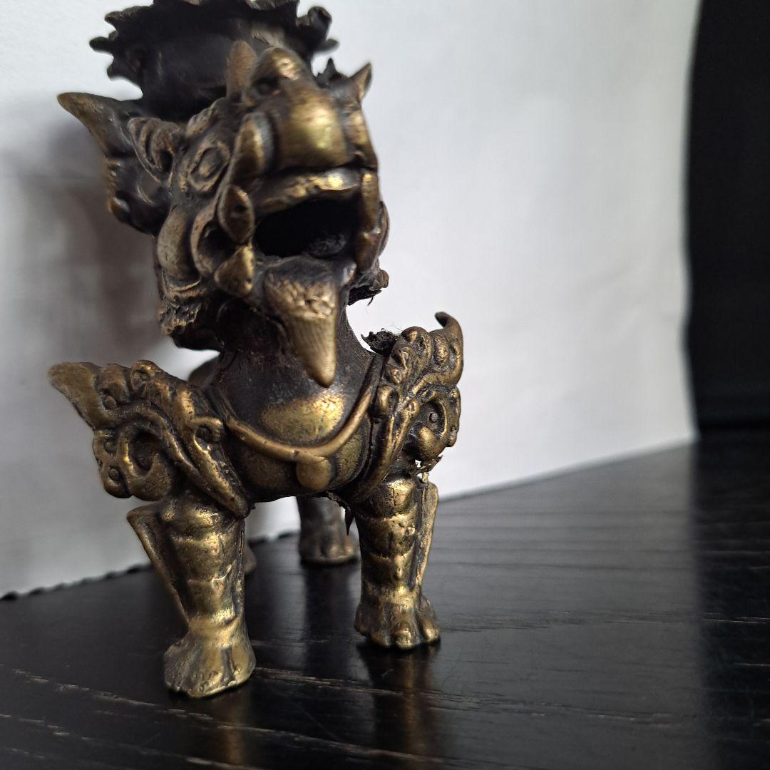中国古玩　銅製　中国新渡　香炉　獅子立像　置物