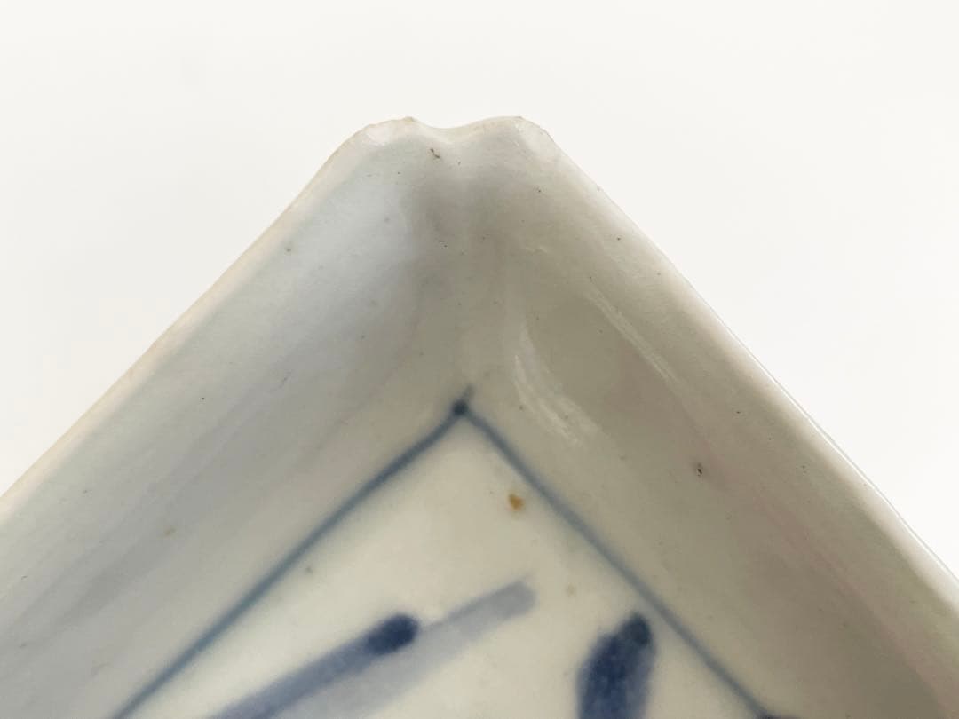 骨董　アンティーク　古伊万里　染付　水車波文様　長方皿　長皿　料理　懐石　2枚