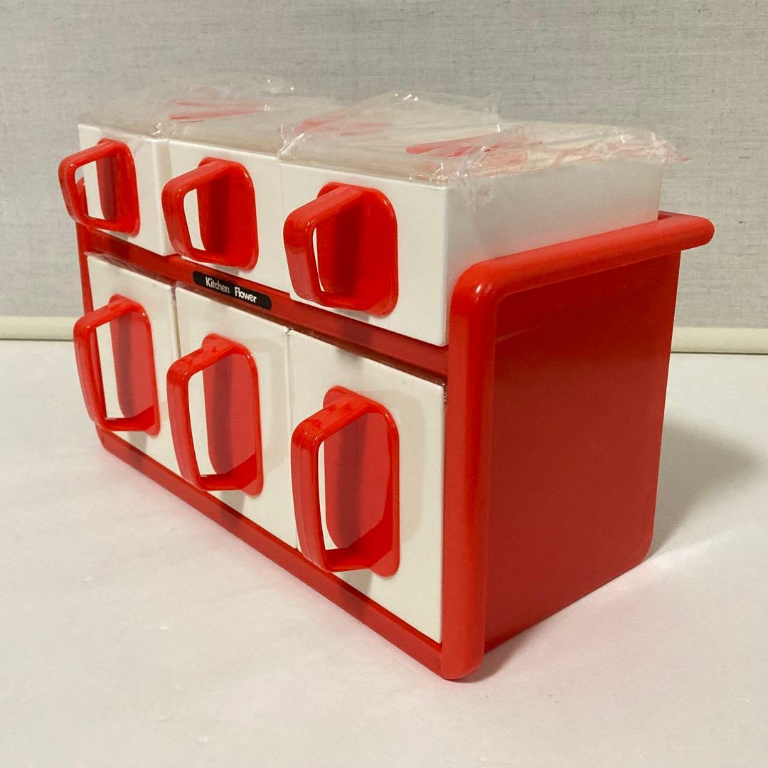 調味料ラック ケース 容器 2段 オレンジ 花柄 ポップ 昭和レトロ 新品